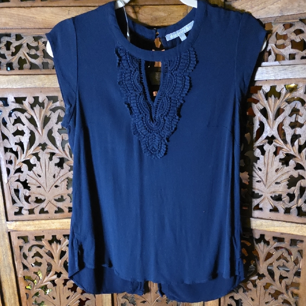 Daniel Rainn Navy Blouse with Lace Accent